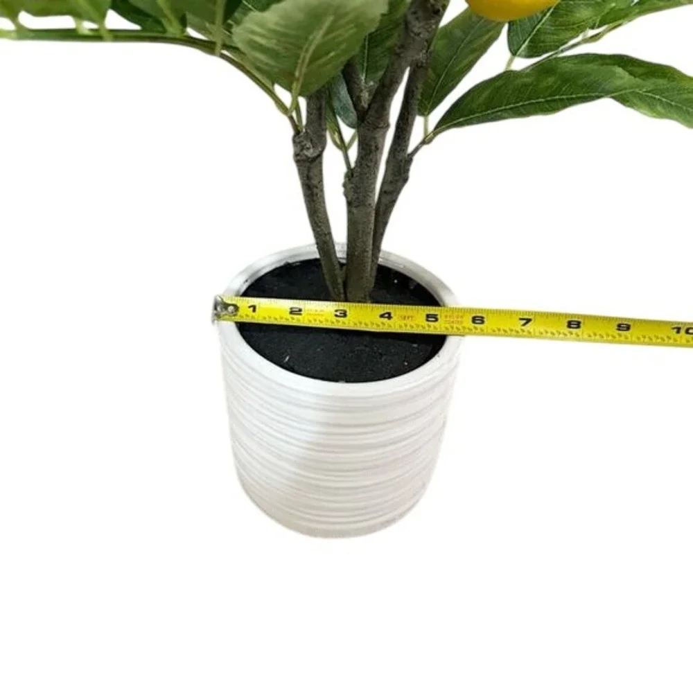 Artificial‎ Lemon Tree in White Ribbed Ceramic Pot 18 Inch Faux Fruit Plant